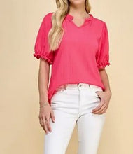 Load image into Gallery viewer, Hot Pink Ruffled Sleeve V-Neck Top