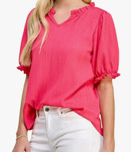 Load image into Gallery viewer, Hot Pink Ruffled Sleeve V-Neck Top