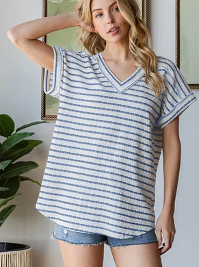 Short Sleeve V-Neck Stripe Top