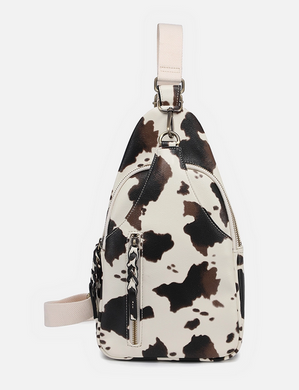 Cow Print Dual Compartment Crossbody Sling Bag