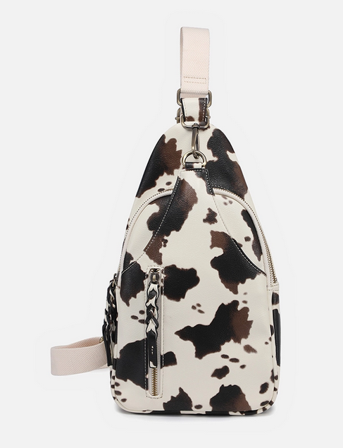 Cow Print Dual Compartment Crossbody Sling Bag