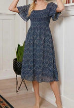 Load image into Gallery viewer, Smocked Floral Print Flutter Sleeve Dress