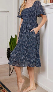 Smocked Floral Print Flutter Sleeve Dress – Impress Boutique & Printing