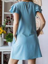 Load image into Gallery viewer, Steel Blue Dress with Ruffle Sleeves and Pockets