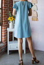 Load image into Gallery viewer, Steel Blue Dress with Ruffle Sleeves and Pockets