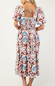 Boho-Western Square Neckline Midi Dress