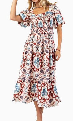 Boho-Western Square Neckline Midi Dress