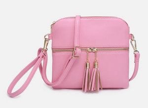 Pink Crossbody with Zipper Tassels