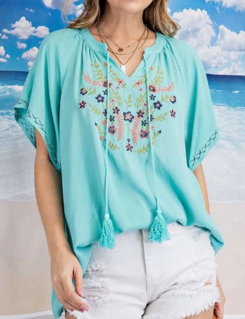 Embroidered Peasant Top