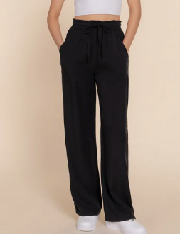Black Elastic Waist Tencel Pants