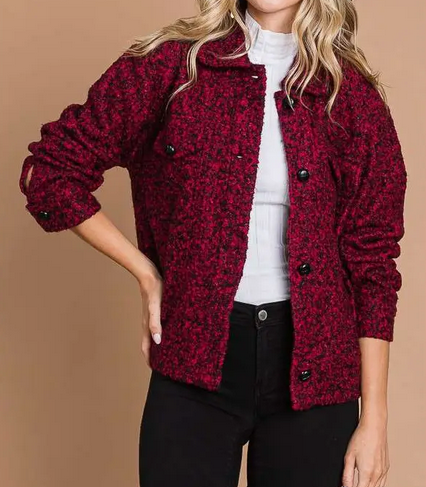 Red and Black Blend Button Jacket
