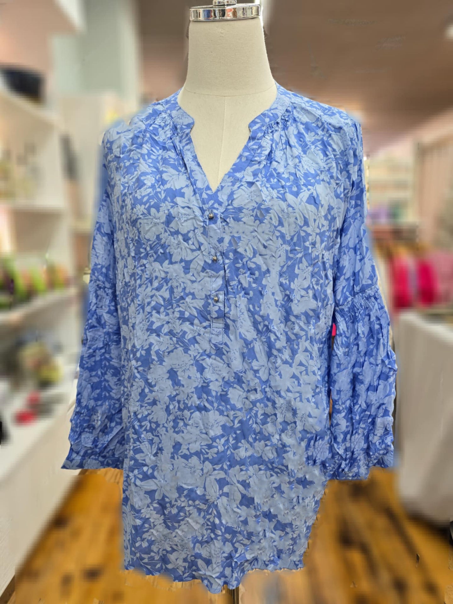 Floral Two Tone Blue Blouse