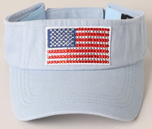 Load image into Gallery viewer, Rhinestone American Flag Blue Visor