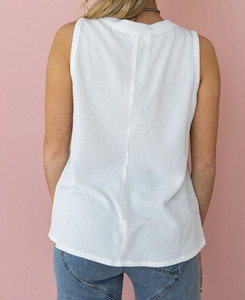 White Sleeveless Thermal Tank Top