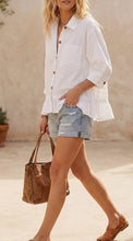 Load image into Gallery viewer, Ruffle Hem Button Poplin Top