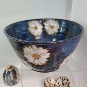Blue w/ White Flowers Bowl by Susan Layne Pottery