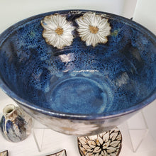 Load image into Gallery viewer, Blue w/ White Flowers Bowl by Susan Layne Pottery
