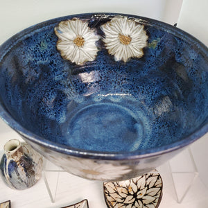 Blue w/ White Flowers Bowl by Susan Layne Pottery