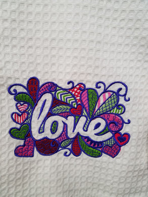 LOVE Embroidered Tea Towel