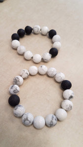 Beaded Infusion Bracelet - White Marble and Black Stones