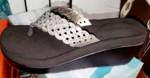 Studded Pewter Wedge Shoes