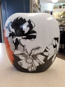 Hand-Painted Orange and Black Floral Vase