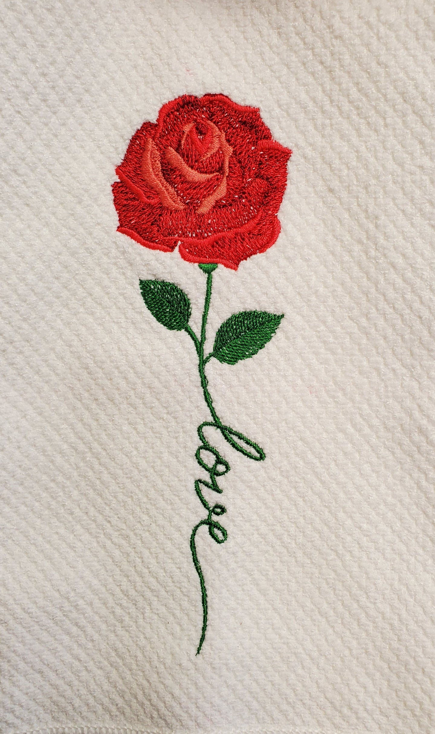 Rose with Love Embroidered Tea Towel