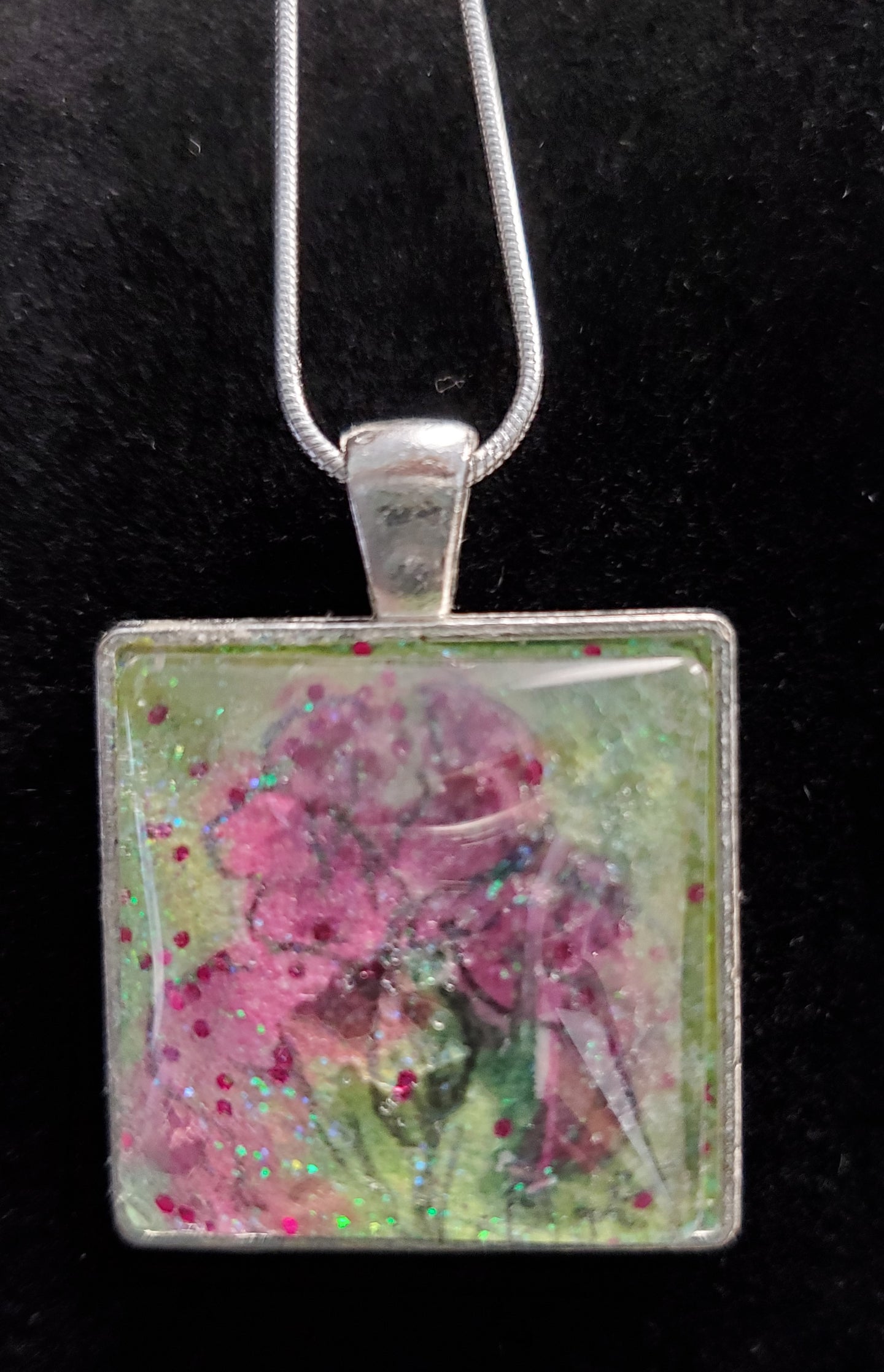 Hand-Painted Pink Floral Necklace
