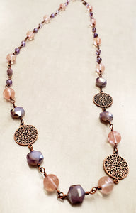 Peach and Purple Beaded Necklace