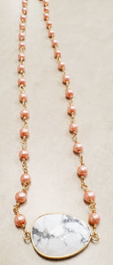 Soft Pink w/White & Gray Pendant Necklace