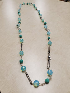 Teal and Light Blue Beaded Necklace