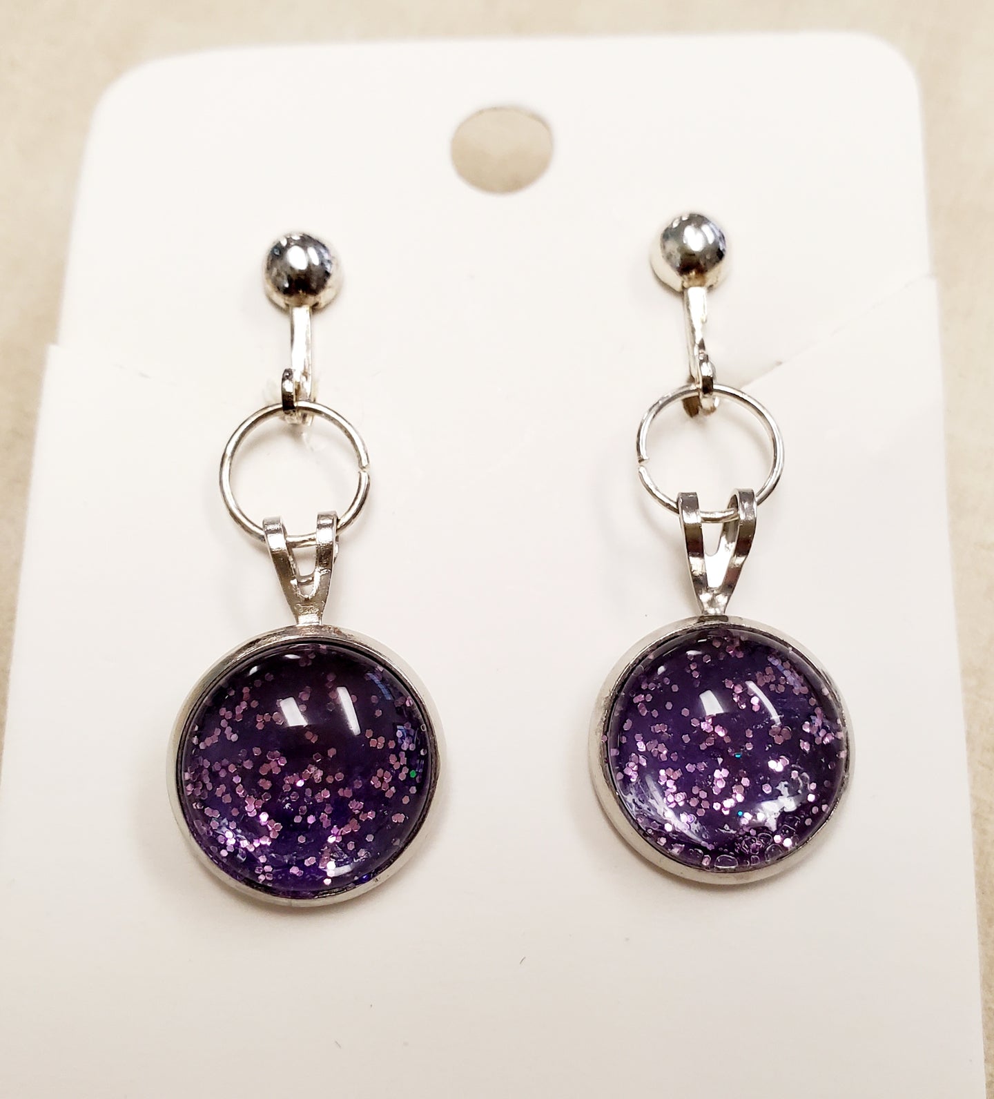 Purple Sparkle Earrings - Clip On