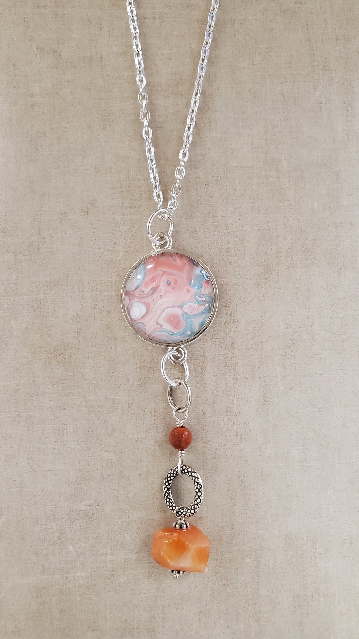 Hand-Painted Silver Drop Necklace