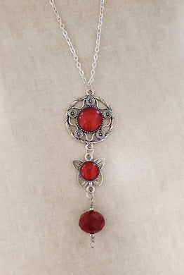 Silver Red Drop Necklace