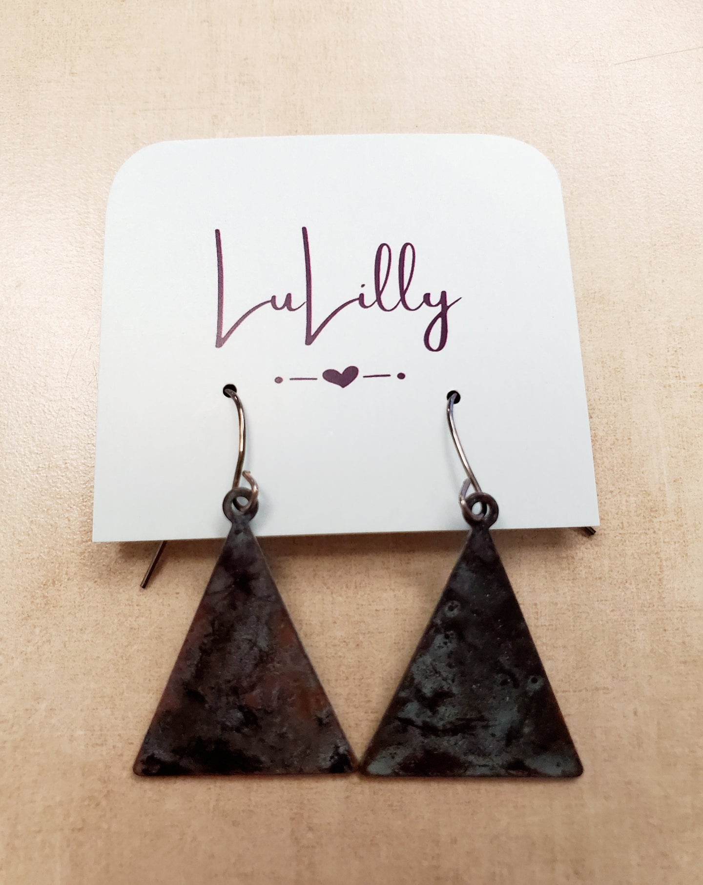 Copper/Bronze Patina Triangle Earrings