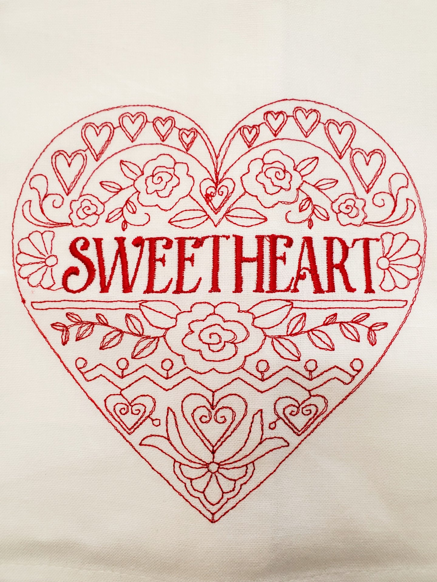 Sweetheart Embroidered Tea Towel