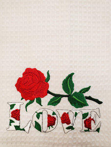 Rose LOVE Embroidered Tea Towel