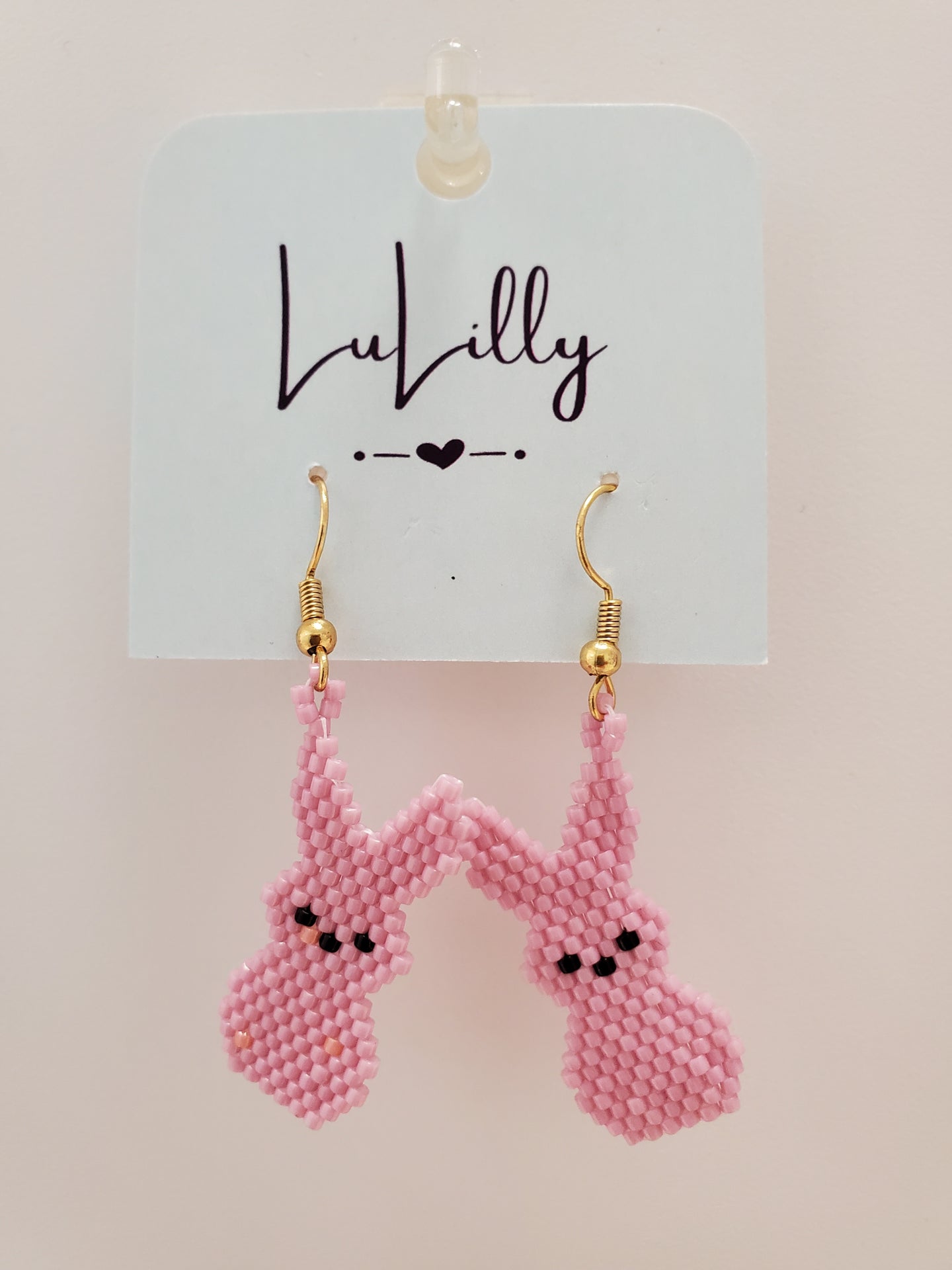 Pink Bunny Earrings - Hand Beaded by LuLilly