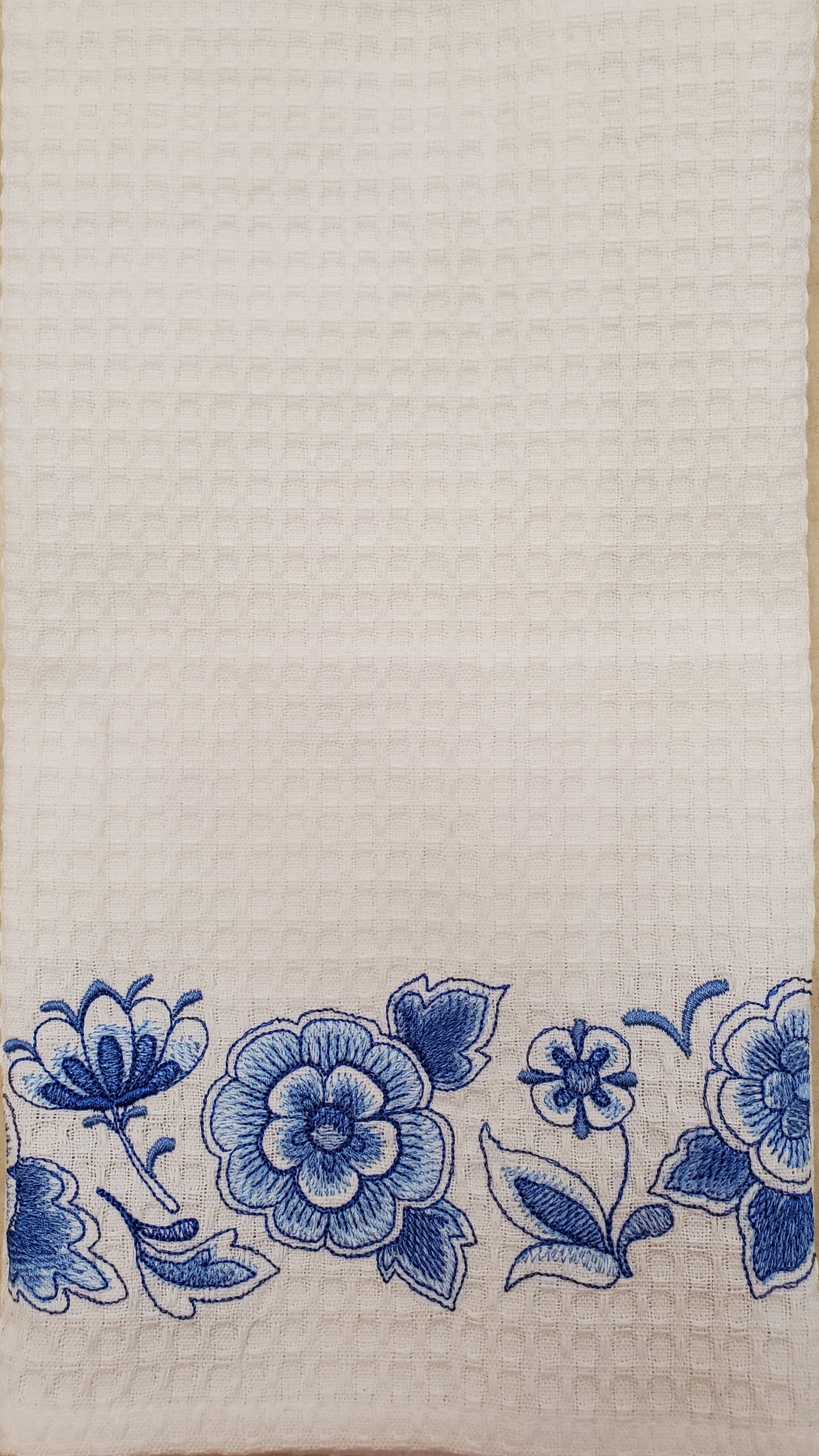Blue Flowers Embroidered Tea Towel