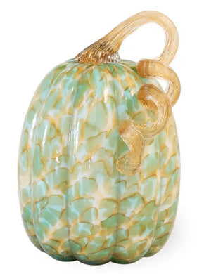 Hand Blown Glass Green and Gold Tall Pumpkin