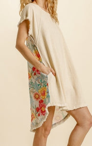 Linen Back Print Dress