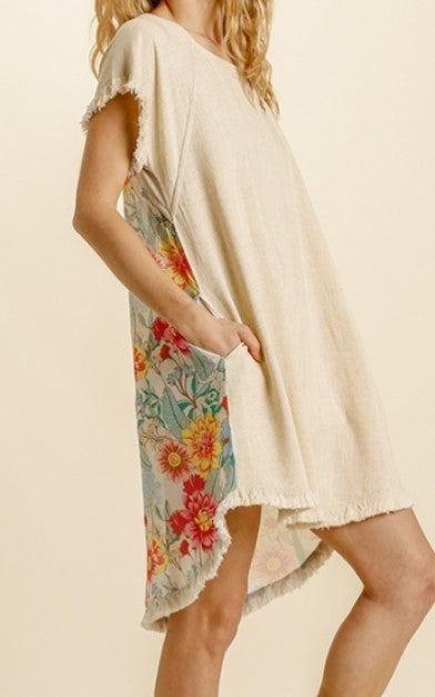 Linen Back Print Dress