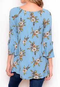Blue Floral Print Blouse - On or Off Shoulder