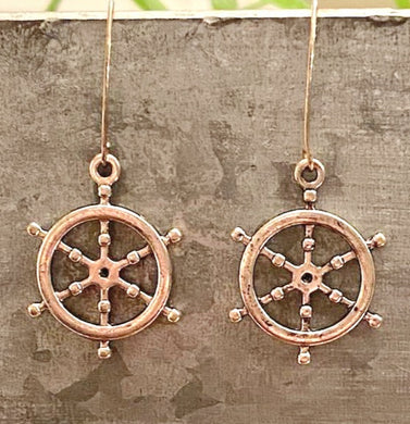 Silver Nautical Wheel Earrings