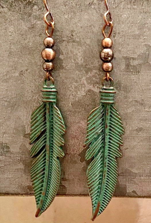 Feather Drop Copper Earrings