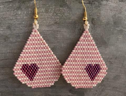 Pink Heart Beaded Earrings by LuLilly
