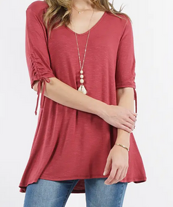 Ruched Sleeve Tunic - Choose Color