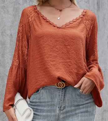V-Neck Long Sleeve Blouse
