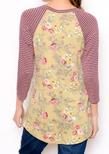 Load image into Gallery viewer, Floral and Stripe Raglan Shirt