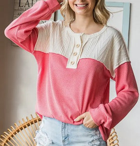 Pretty Pink Waffle Sweater Top